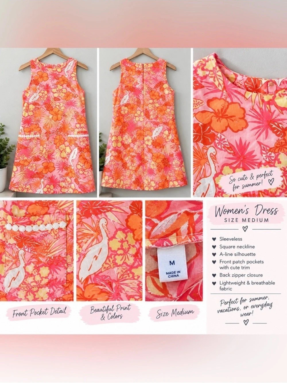 Lilly Pulitzer Wyatt Dress Floral Mini Dress Pink & Orange Medium